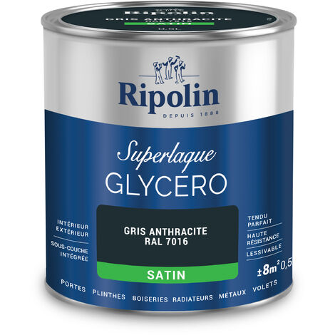 Ripolin – Peinture glycéro 2 en 1 satin 0,5L – Gris anthracite RAL 7016 – Haute résistance aux chocs et taches – Pour bois et métal