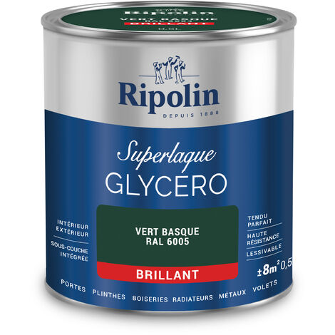 Ripolin – Peinture laque glycéro 2 en 1 brillante 0,5L – Haute résistance chocs et rayures – Pour bois et métal – Émissions A+