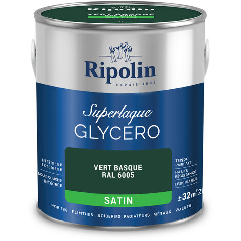 Ripolin – Peinture laque glycéro 2 en 1 satin 2L – Vert basque RAL 6005 – Haute résistance chocs et rayures – Pour bois et métal