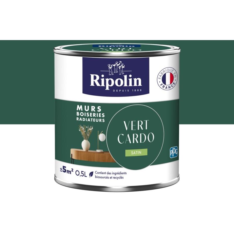 RIPOLIN Peinture intérieur mur/boiserie/radiateur satiné, RIPOLIN, vert cardo, 0.5 litre