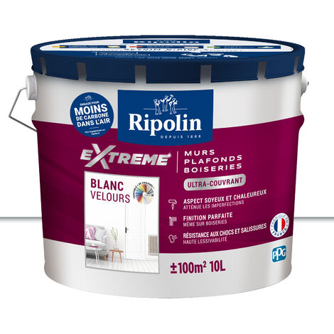 Ripolin – Peinture blanche velours monocouche 10L – Pour murs, plafonds, boiseries et radiateurs – Ultra-couvrante, aspect soyeux – Fabriqué en France