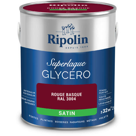 Ripolin – Peinture laque glycéro 2 en 1 satin 2L – Rouge Basque RAL 3004 – Haut rendement 16m²/L – Résistante aux chocs et rayures