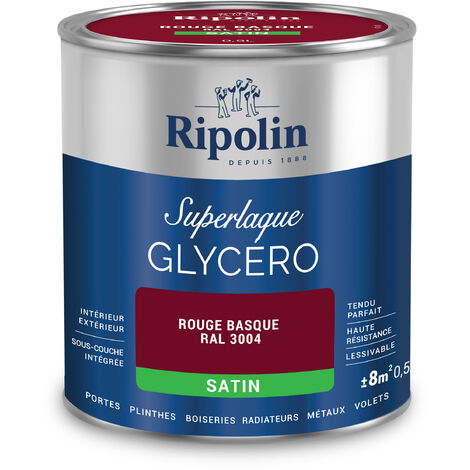 Ripolin – Peinture multisupports satin 0,5L – Rouge Basque RAL 3004 – Haute résistance aux chocs et taches – Application sur bois et métal