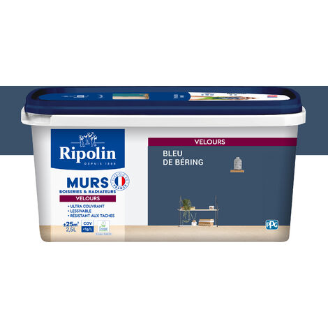 Ripolin – Peinture murale à effets velours 2,5L – Bleu de Bering – Finition douce et élégante – Ultra couvrante pour murs et boiseries