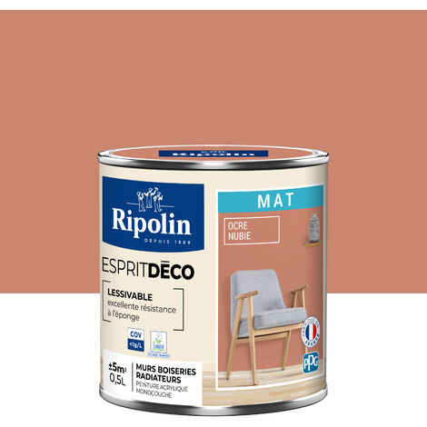 Ripolin – Peinture murale intérieure 0,5L – Ocre nubie – Aspect mat ultra-couvrant – Pour murs et boiseries – Émissions A+