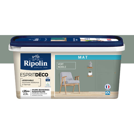 Ripolin – Peinture murale intérieure 2,5L – Vert Nobile – Aspect mat ultra couvrant – Pour murs, plinthes et boiseries – Fabriqué en France