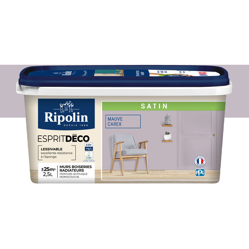 Peinture Murale Toutes Pièces - Satin - 2,5L - Mauve Carex - Ripolin