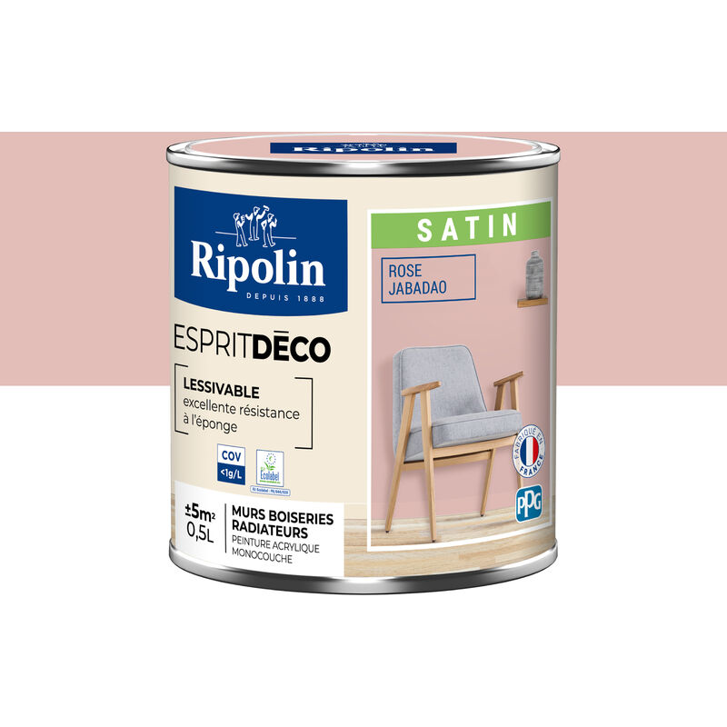 Peinture Murale Toutes Pièces - Satin - 0,5L - Rose Jabadao Ripolin