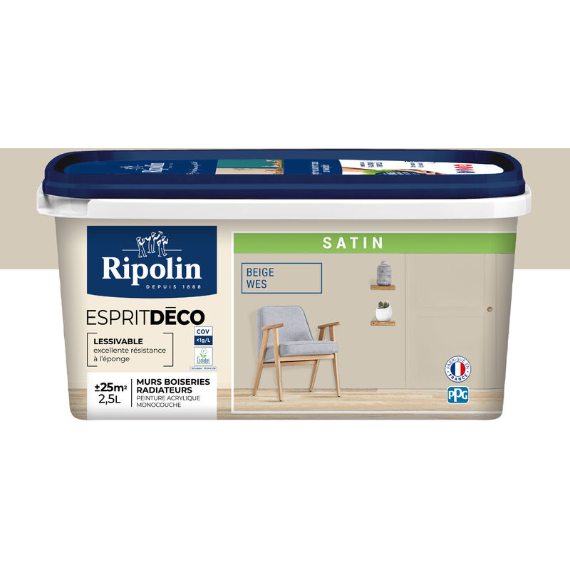 Peinture Murale Toutes Pièces - Satin - 2,5L - Beige Wes Ripolin