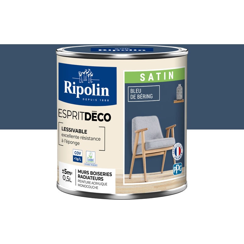 RIPOLIN Peinture Murale Toutes Pièces - Satin 0,5L Bleu de Béring Ripolin Bering