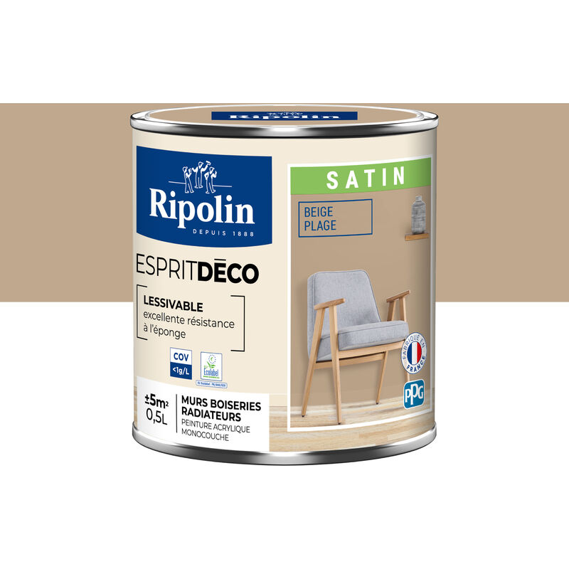 Peinture Murale Toutes Pièces - Satin - 0,5L - Beige Plage Ripolin