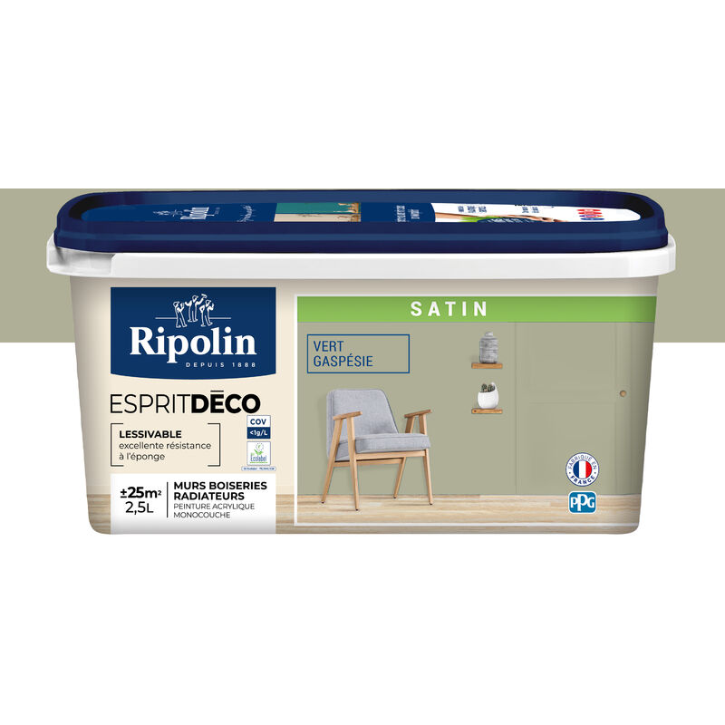 Peinture Murale Toutes Pièces - Satin - 2,5L - Vert Gaspésie Ripolin