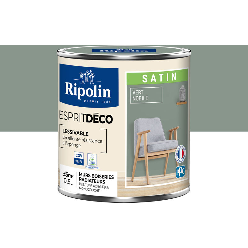 Peinture Murale Toutes Pièces - Satin - 0,5L - Vert Nobile - Ripolin