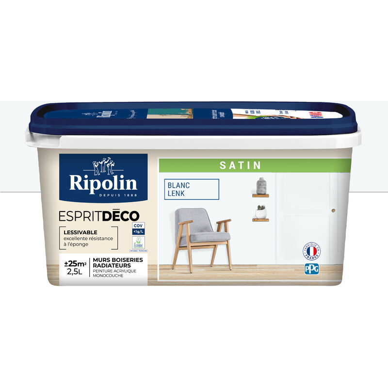 Peinture Murale Toutes Pièces - Satin - 2,5L - Blanc Lenk Ripolin
