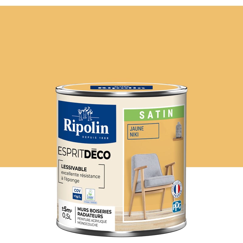 Peinture Murale Toutes Pièces - Satin - 0,5L - Jaune Niki Ripolin