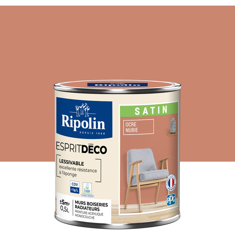Peinture Murale Toutes Pièces - Satin - 0,5L - Ocre Nubie Ripolin