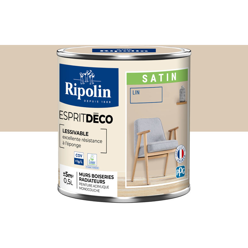 Peinture Murale Toutes Pièces - Satin - 0,5L - Lin Ripolin