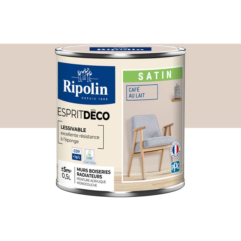 Peinture Murale Toutes Pièces - Satin - 0,5L - Café au Lait Ripolin