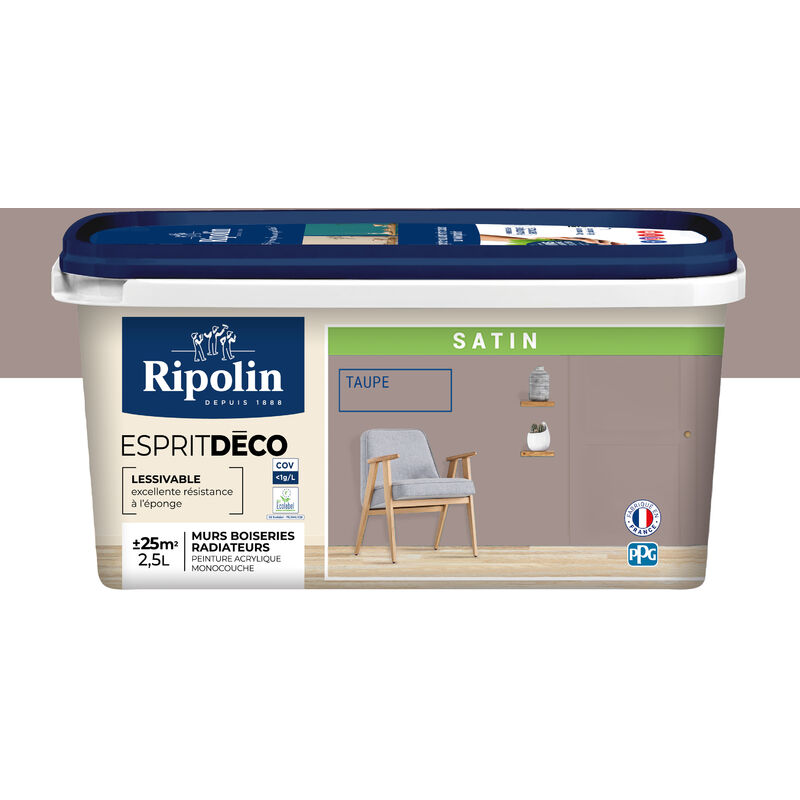 Peinture Murale Toutes Pièces - Satin - 2,5L - Taupe - Ripolin