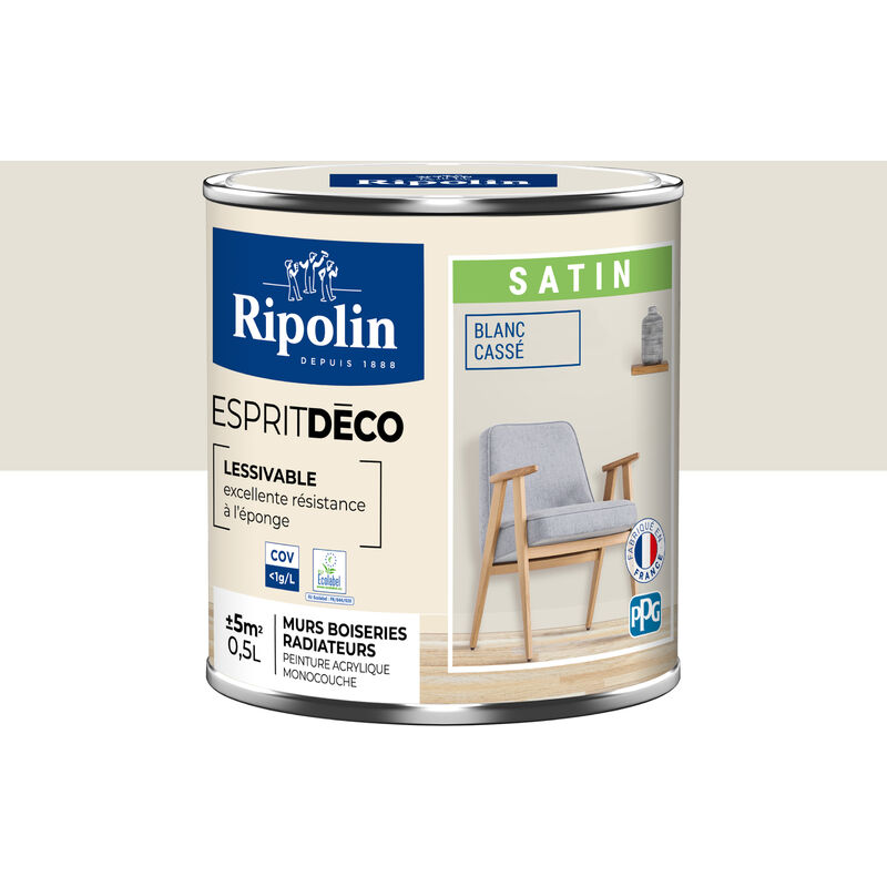 Peinture Murale Toutes Pièces - Satin - 0,5L - Blanc Cassé - Ripolin