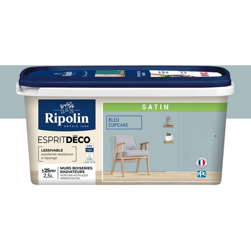 Peinture Murale Toutes Pièces - Satin - 2,5L - Bleu Cupcake Ripolin
