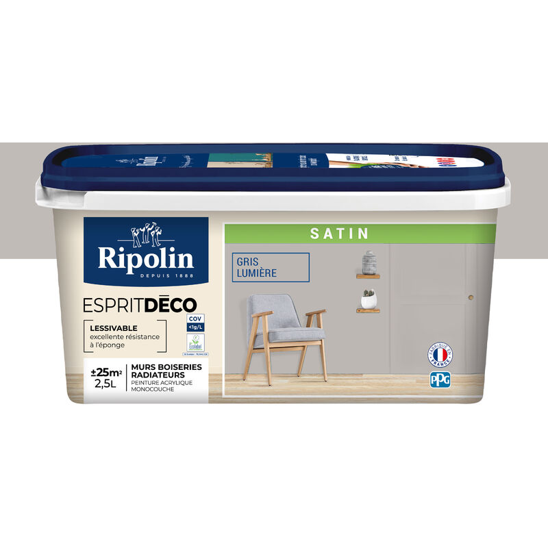 Peinture Murale Toutes Pièces - Satin - 2,5L - Gris Lumière Ripolin