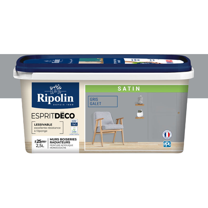 Peinture Murale Toutes Pièces - Satin - 2,5L - Galet Ripolin