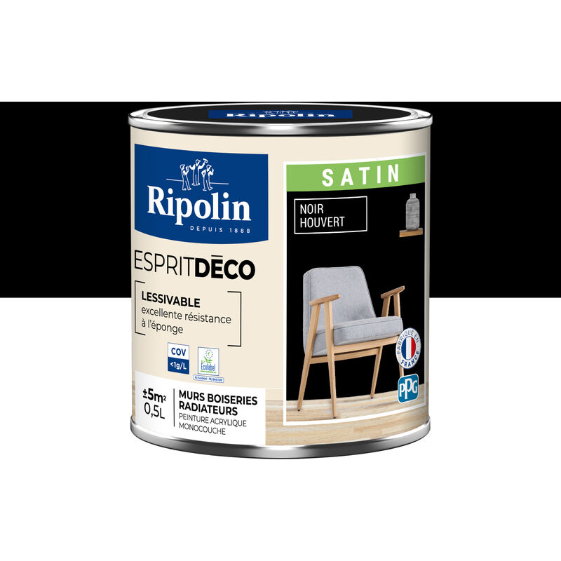 Peinture Murale Toutes Pièces - Satin - 0,5L - Noir Houvert Ripolin