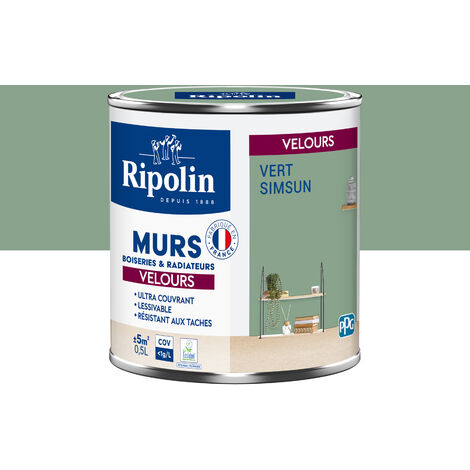 Ripolin – Peinture murale velours 0,5L vert Simsun – Ultra couvrante pour murs et boiseries – Finition douce et élégante – Fabriqué en France