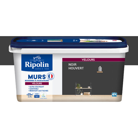Ripolin – Peinture murale velours 2,5L – Noir houvert – Ultra couvrante pour murs et boiseries – Finition douce et élégante