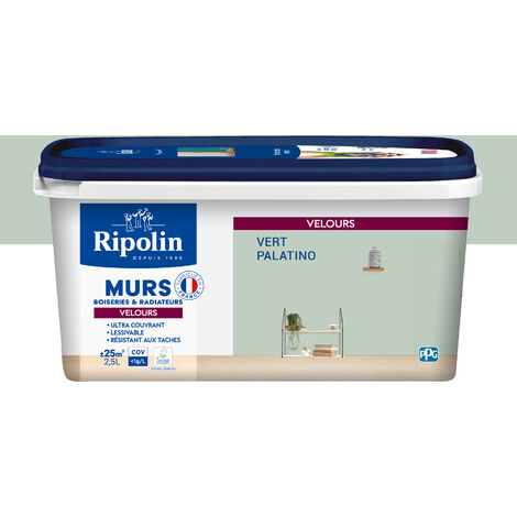 Ripolin – Peinture murale velours 2,5L vert palatino – Ultra couvrante pour murs et boiseries – Séchage rapide 1h – Fabriquée en France