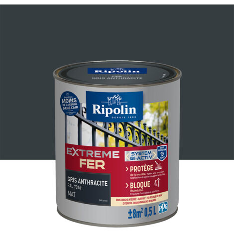 Ripolin – Peinture pour fer extérieur 0,5L – Aspect mat – Gris anthracite – Protection anti-corrosion – Application sur supports rouillés