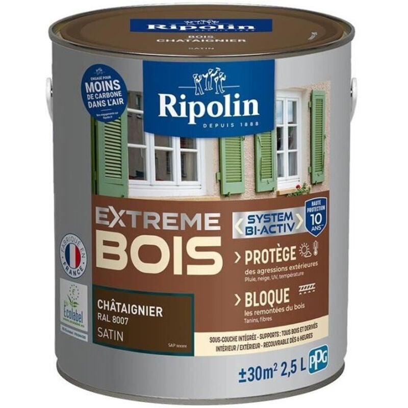 Peinture pour Bois Intérieur et Extérieur - Satin - 2,5L - Châtaignier ral 8007 Ripolin