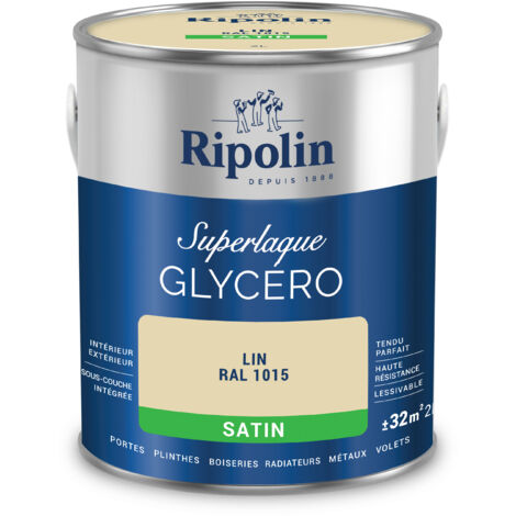 Ripolin – Peinture satinée 2 en 1 glycéro 2L – Haute résistance aux chocs et taches – Pour bois et métal – Émissions A+