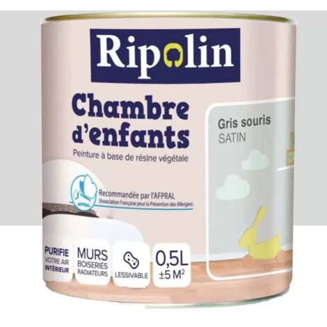 Ripolin – Peinture satinée anti humidité chambre d'enfants 0,5 L – Gris souris – Résine végétale pour réduction des allergies