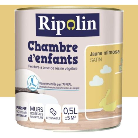 Ripolin – Peinture satinée chambre d'enfants 0,5 L – Jaune mimosa – Peinture anti humidité pour réduire les allergies – Résine végétale
