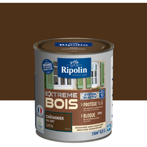 Ripolin – Peinture satinée pour bois extérieur – Haute protection 10 ans – Résistance intempéries et UV – 0,5 litre – Châtaignier