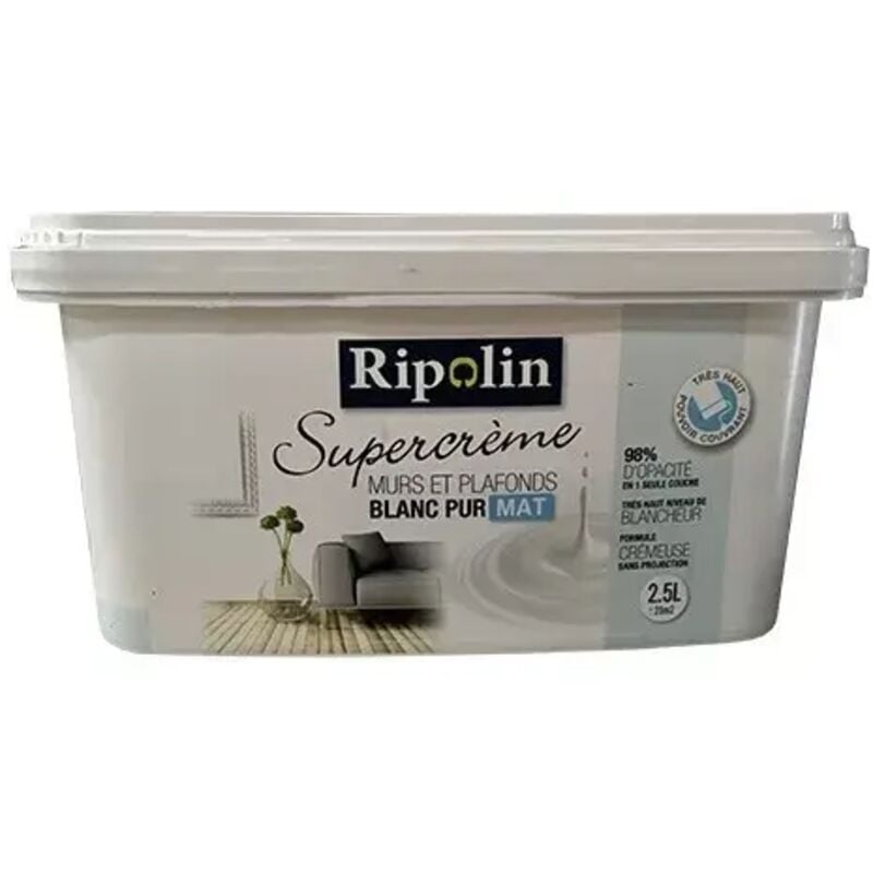 Peinture Supercrème Murs & Plafonds Blanc Mat 2,5 l - Ripolin