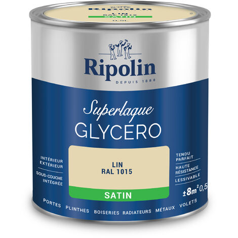 Ripolin – Peinture superlaque glycéro 2 en 1 satin 0,5L – Couleur lin RAL 1015 – Haute résistance aux chocs et taches – Application sur bois et métal
