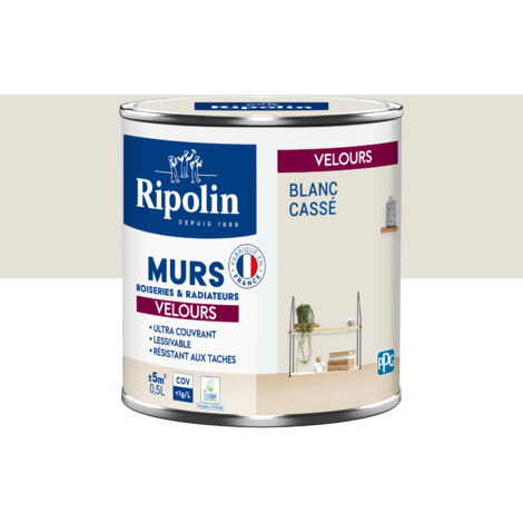 Ripolin – Peinture velours 0,5L – Blanc cassé – Écologique A+ – Temps de séchage 1h – Finition ultra couvrante pour murs et plafonds