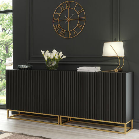 Ripple Duo Sideboard - Black Fluted Doors - 200cm