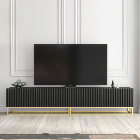 Ripple Duo TV Unit - Black Fluted Doors - 200cm