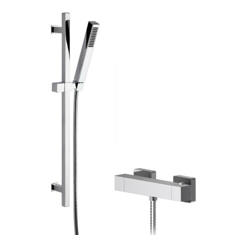 Ripple Square Bar Valve & Slide Rail Shower Kit - Chrome - Balterley