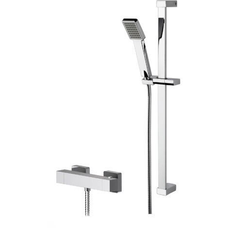 Ripple Square Thermostatic Bar Valve and Rectangular Slide Rail Kit Shower Bundle - Chrome - Balterley