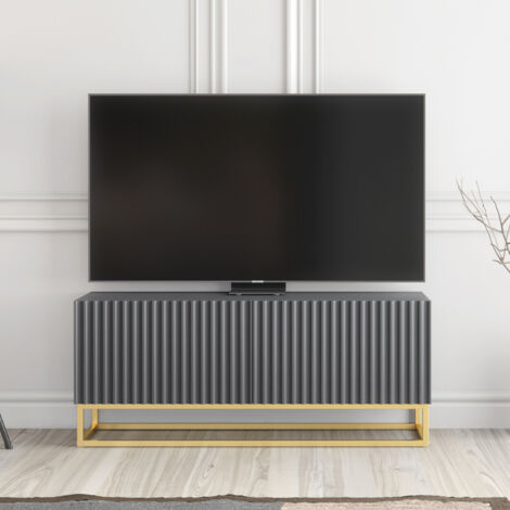 Ripple TV Unit  - Dark Grey Fluted Doors - 100cm
