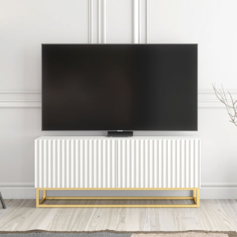 Ripple TV Unit - White Fluted Doors - 100cm