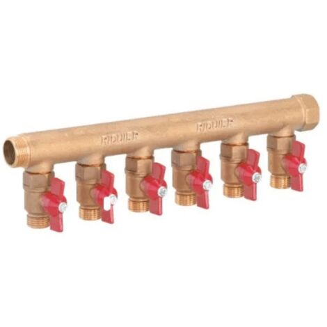 Riquier – Collecteur modulaire sanitaire 6 départs – Entrée M20x27 – Sortie M15x21 – Vanne MF 15/21 – Entraînement pour espaces confinés