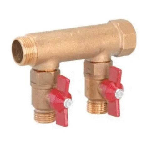 Riquier – Collecteur modulaire sanitaire avec vanne – 2 départs – Entrée M20x27 – Sortie M15x21 – Compatible systèmes plomberie standard