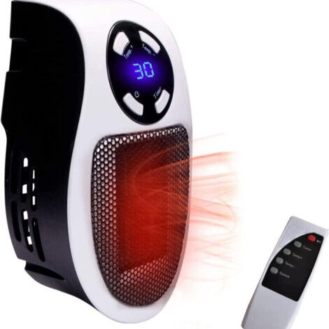 Riscaldatore ausiliario da 350 W, presa a muro remota, display simile a un televisore, con termostato regolabile, timer e schermo LED, compatto per ufficio o dormitorio