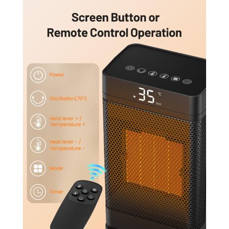 Riscaldatore ausiliario portatile da 1500 W, termoventilatore elettrico a risparmio energetico, compatto e silenzioso, 3 impostazioni, oscillazione di 70°, termoventilatore elettrico per soggiorno, uf
